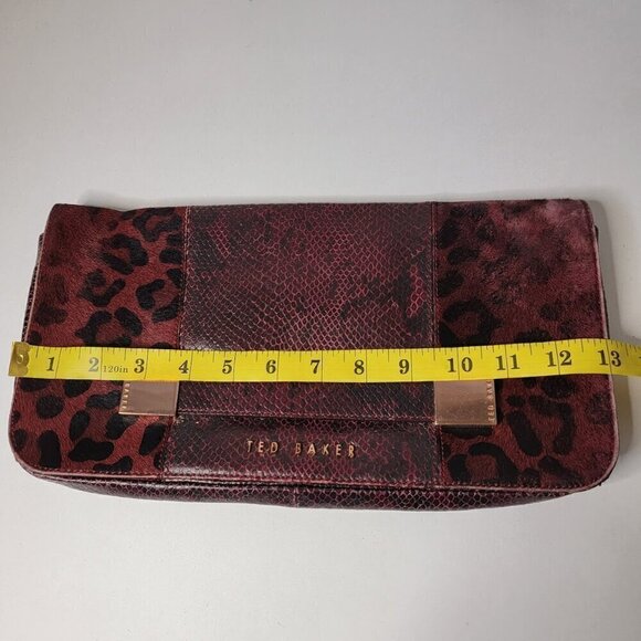 Ted Baker Oxblood Leopard Print Clutch - See Photos, Some Fading But Still Great - Picture 11 of 12